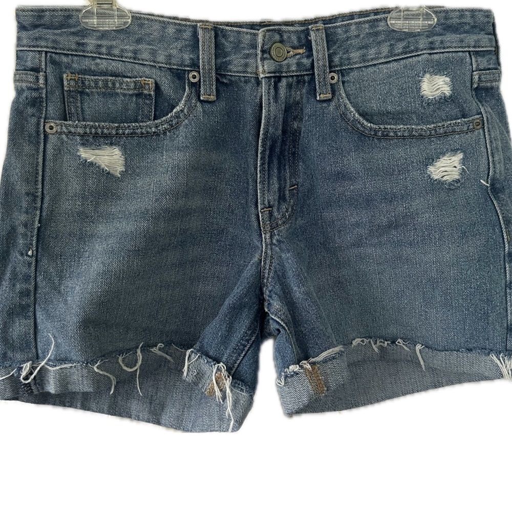 Lucky Brand Boyfriend Factory Distressed Medium Wash Fold Raw Hem Denim Shorts 6